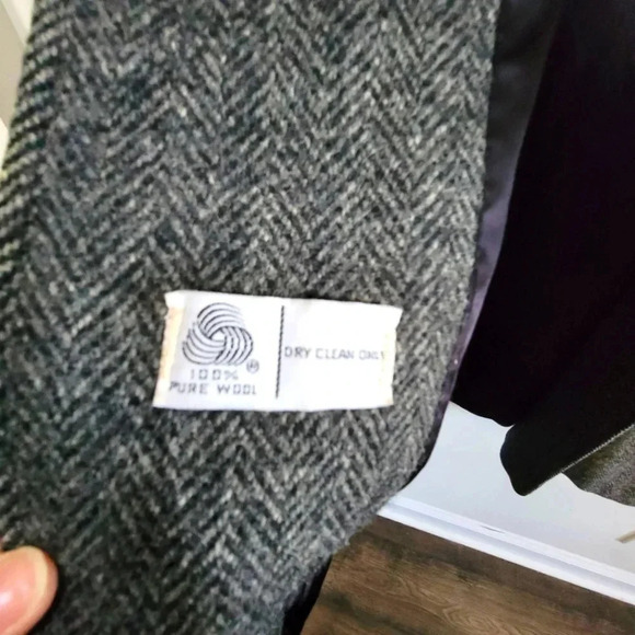 80's Vintage Karen, Charcoal Herringbone, Wool, Double Breasted, Car Coat Sz 14 - Picture 5 of 12